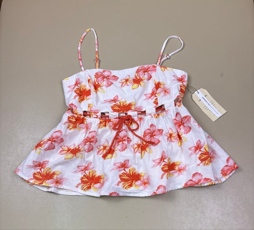 Midnight Sky Women’s Floral Linen Blend Babydoll Cami Top Size M NWT